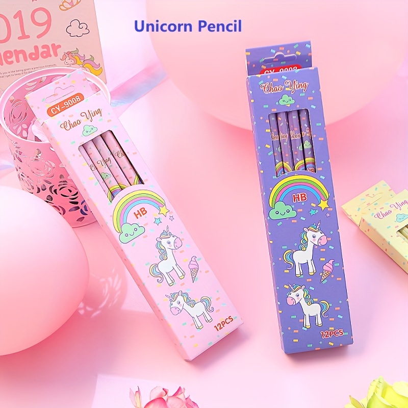 12Pcs/Set Cute Kawaii Cartoon Unicorn Pencil HB Sketch Items Drawing  Stationery Student School Office Supplies for Kids Gift