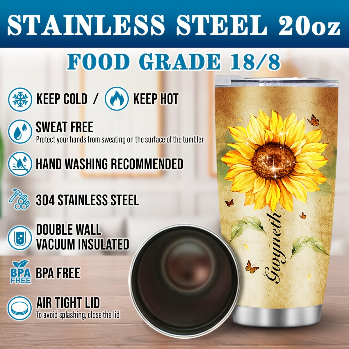 Tumbler Inspirational Sunflower Stainless Steel 20 oz