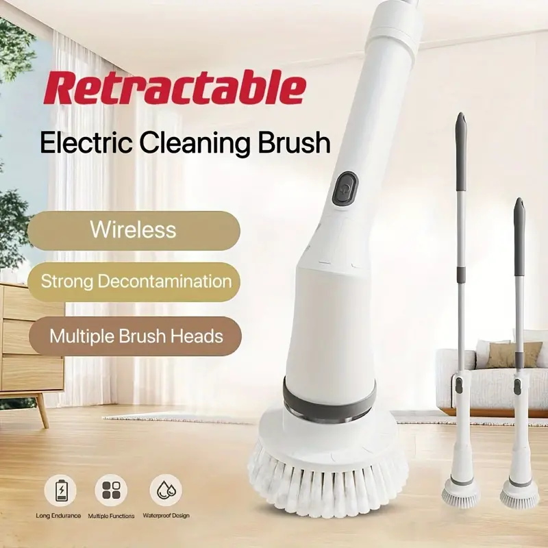 Electric Spin Scrubber, Power Cleaning Brush, Long Handled Shower Scrubber,  Tub Tile Scrubber With 6 Replaceable Brush Heads, Cordless Power Scrubber,  With Usb-c Charging Cord, For Bathroom, Kitchen, Floor, Tile, Tub, Cleaning