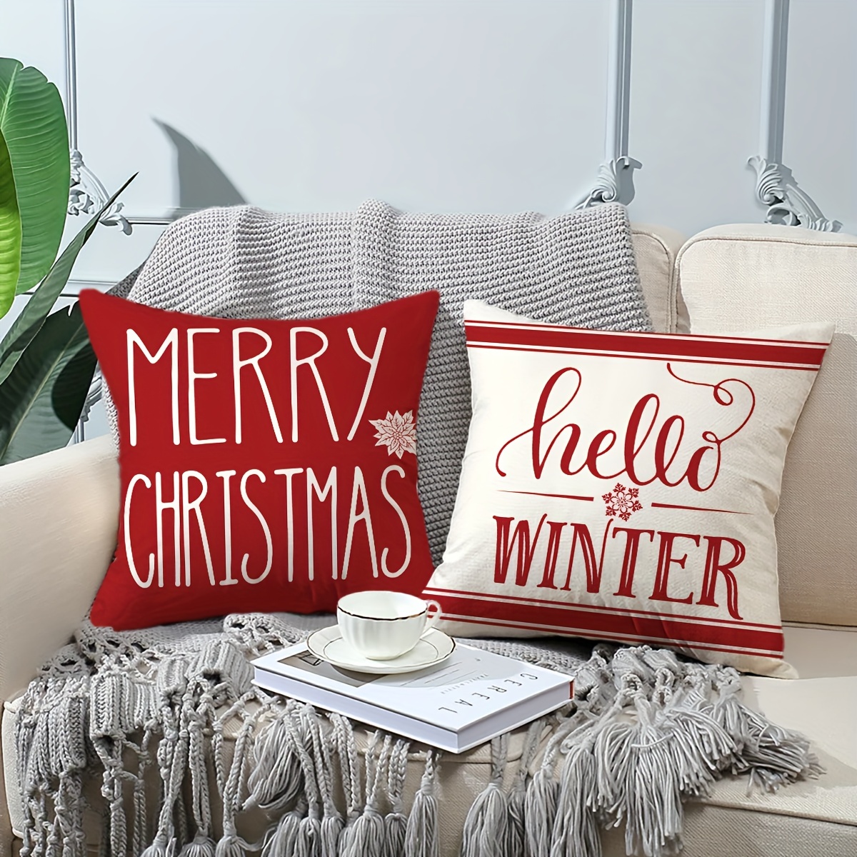 Merry Christmas Throw Pillow Covers Red Farmhouse Winter Temu