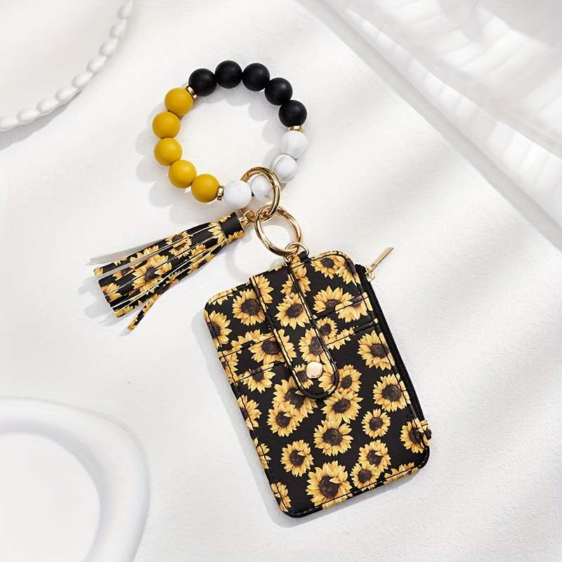 WRISTLET WALLET Wristlet Keychains | Matching | Keychain Set | Silicone  Beads | Keychains | Sunflower | Cow Print | Cute Wristlet Wallets