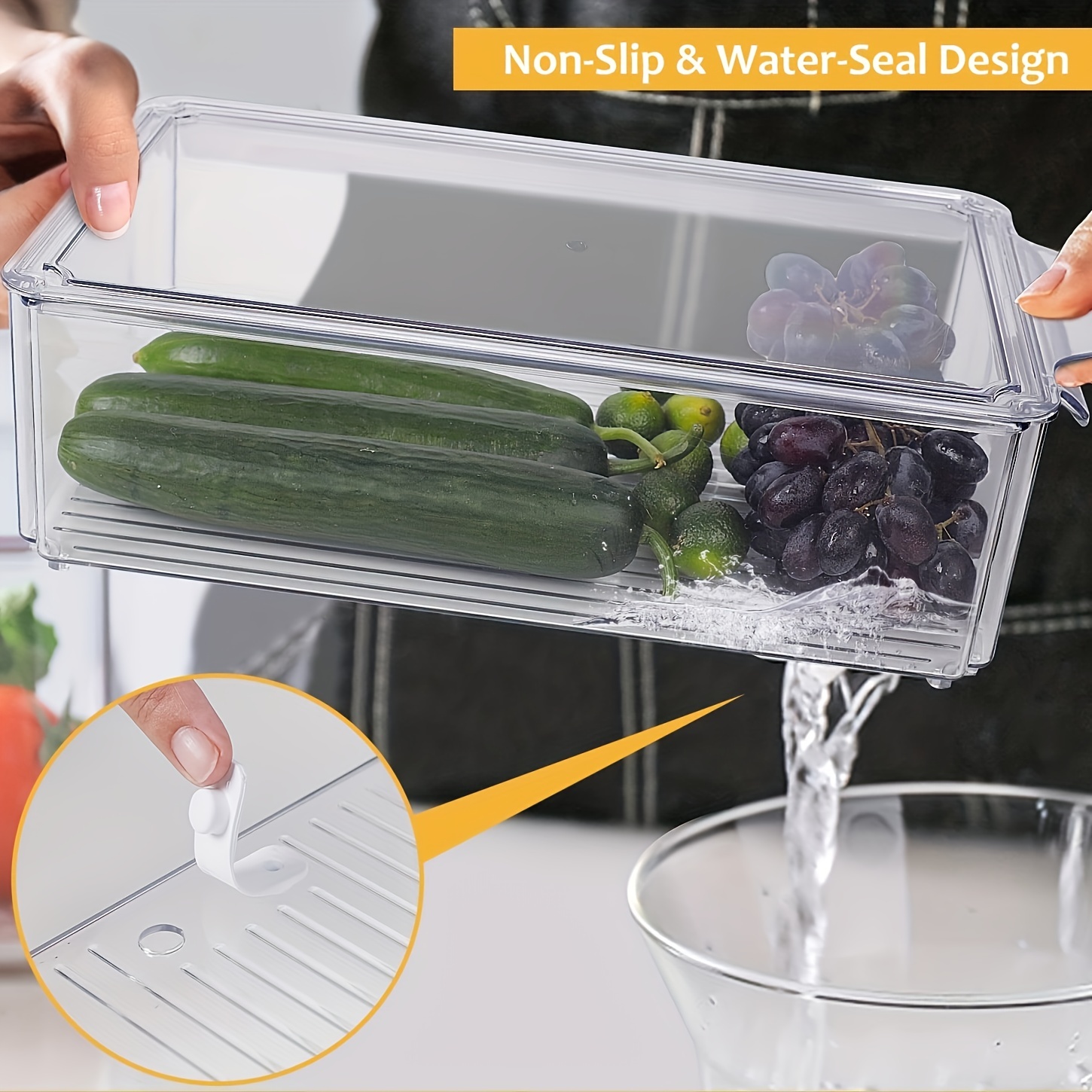Fridge Organizer With Lid, Drain Tray And Dripping Hole, Stackable Refrigerator  Organizer Bins, Fridge Clear Organizers For Food, Drinks And Vegetable  Storage, Kitchen Supplies - Temu