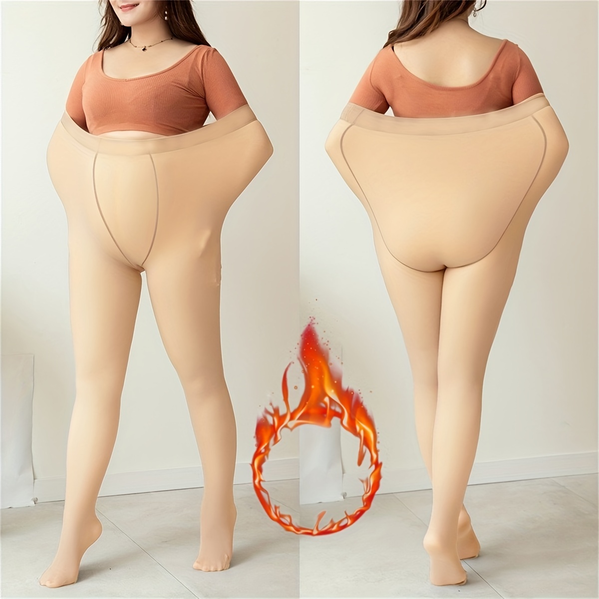 Solid color peach skin fleeced lined plus size leggings. -  (7301279)