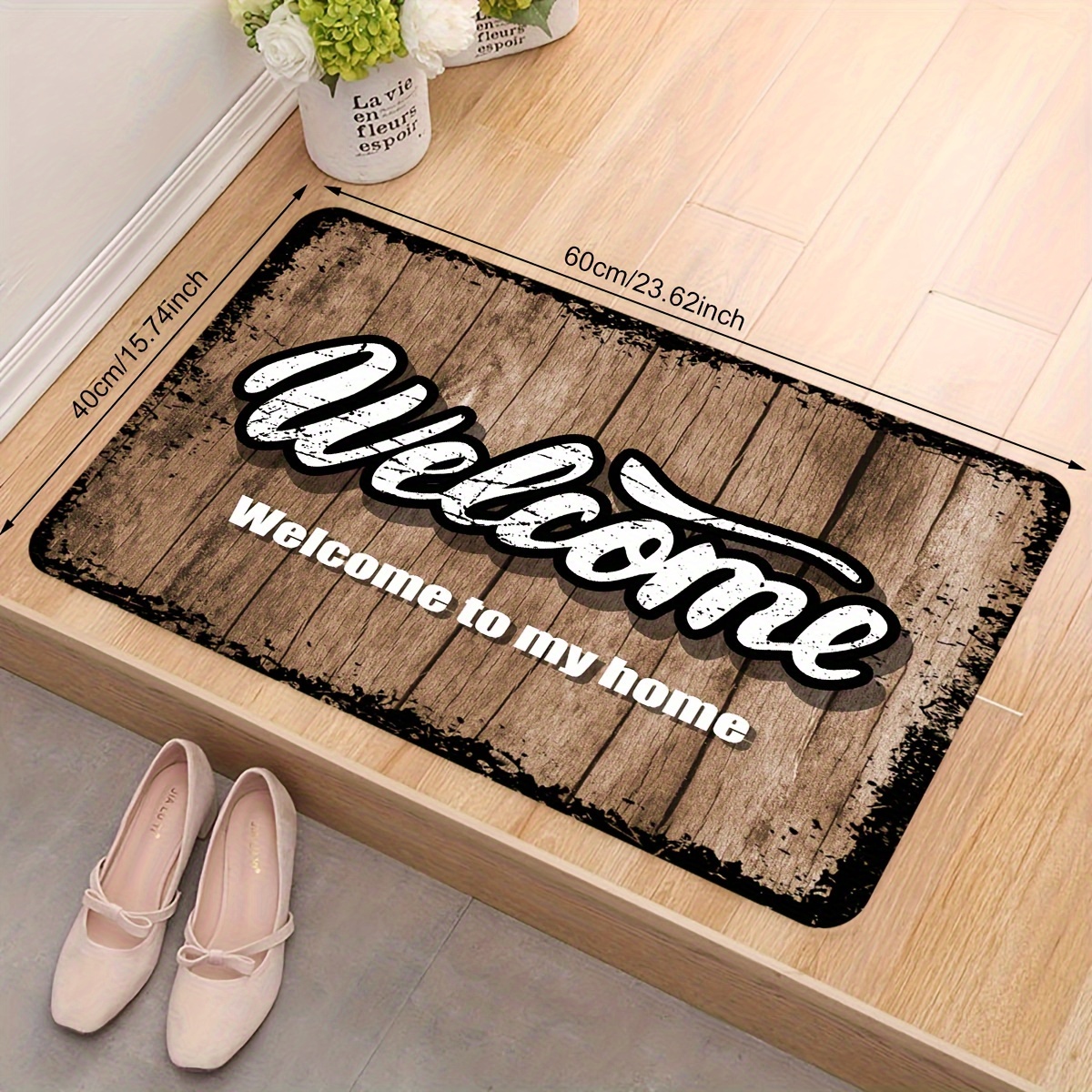 1pc Cute Shoes Letter Design Doormat & Yellow Rug, Modern Simple