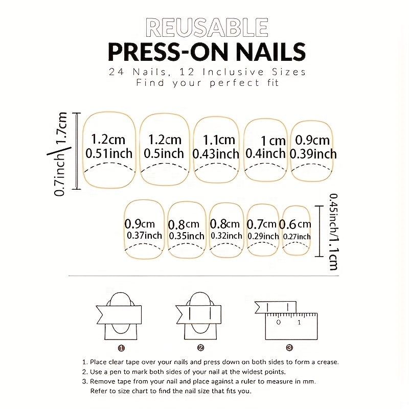 24pcs Glitter Press On Nails with Line + Nail File & Glue