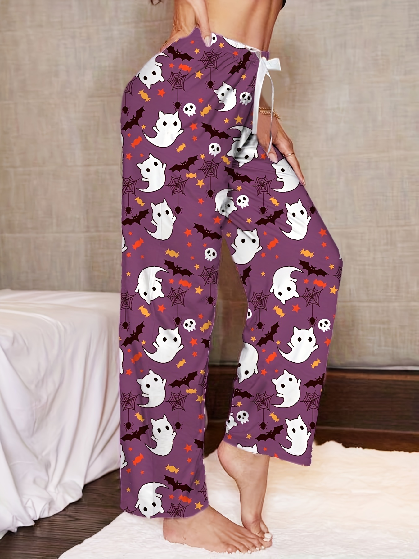  Halloween Cat Ghost Womens Pajama Pants Casual