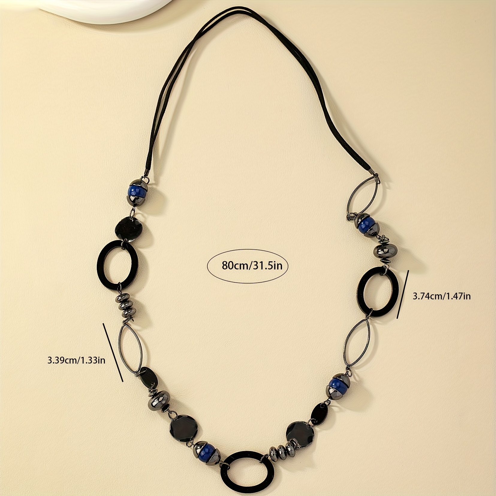 Personality Vintage Black Long Necklace Resin Stone Jewelry