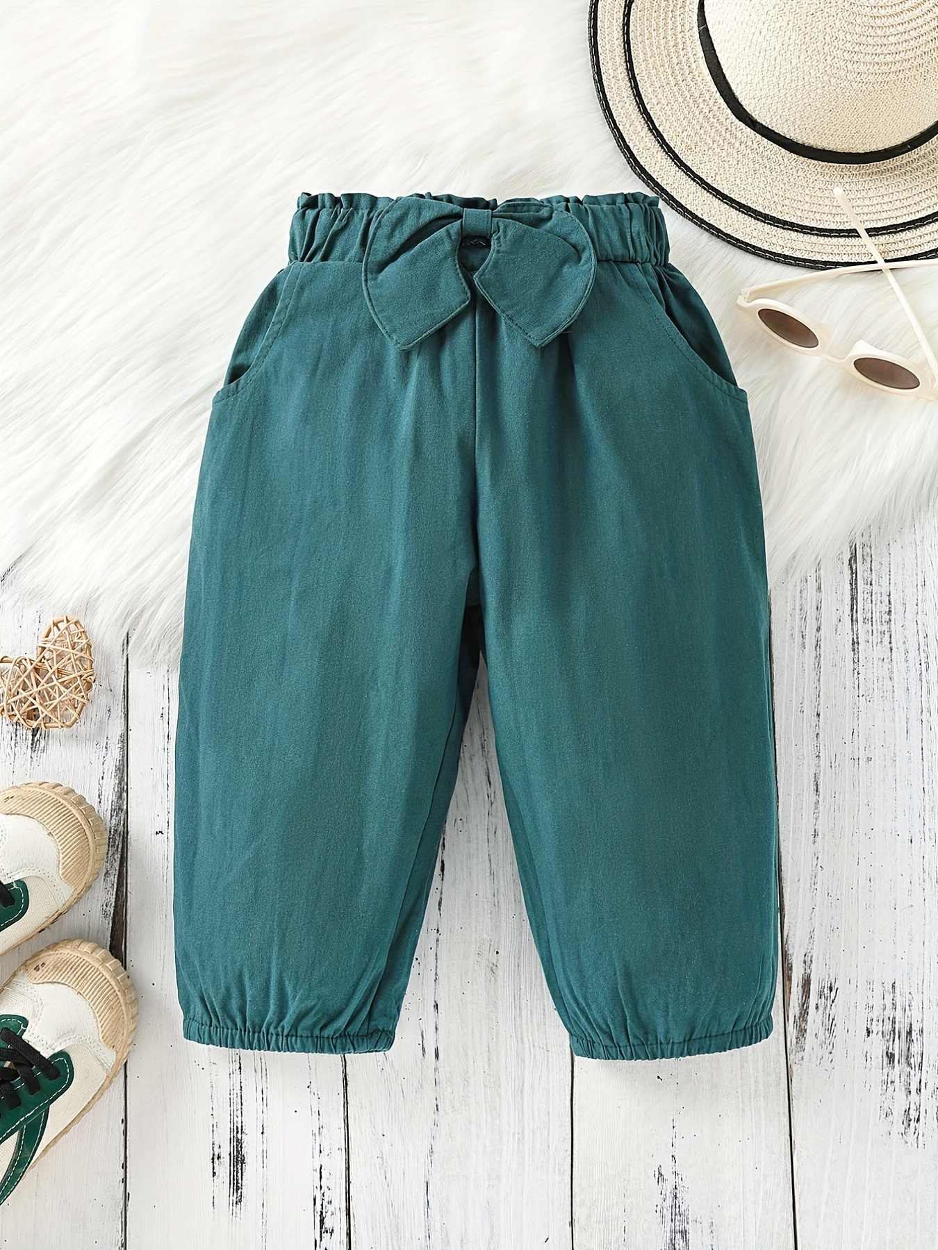 Girls Casual Bow Waist Capris Trousers