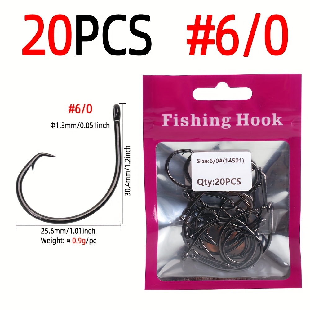 20pcs/pack Multi Size High Carbon Steel Circle Hook For Saltwater, Barbed  Fishing Hooks For Bass Catfish Octopus Wahoo Pike Tuna Striped Bass Sailfish