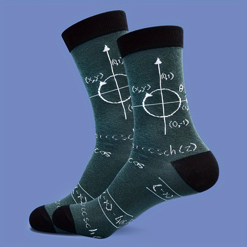 A Pair Of Unisex Socks Featuring A Trendy And Unique Formula Pattern, Designed For And Mid-calf Length