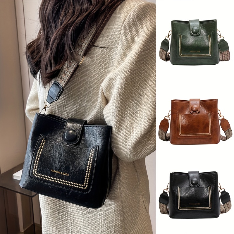 Small Color Block Bucket Bag, Circle Buckle Decor Crossbody Bag, Trendy  Faux Leather Purse For Women (8.07*8.07*3.94) Inch - Temu