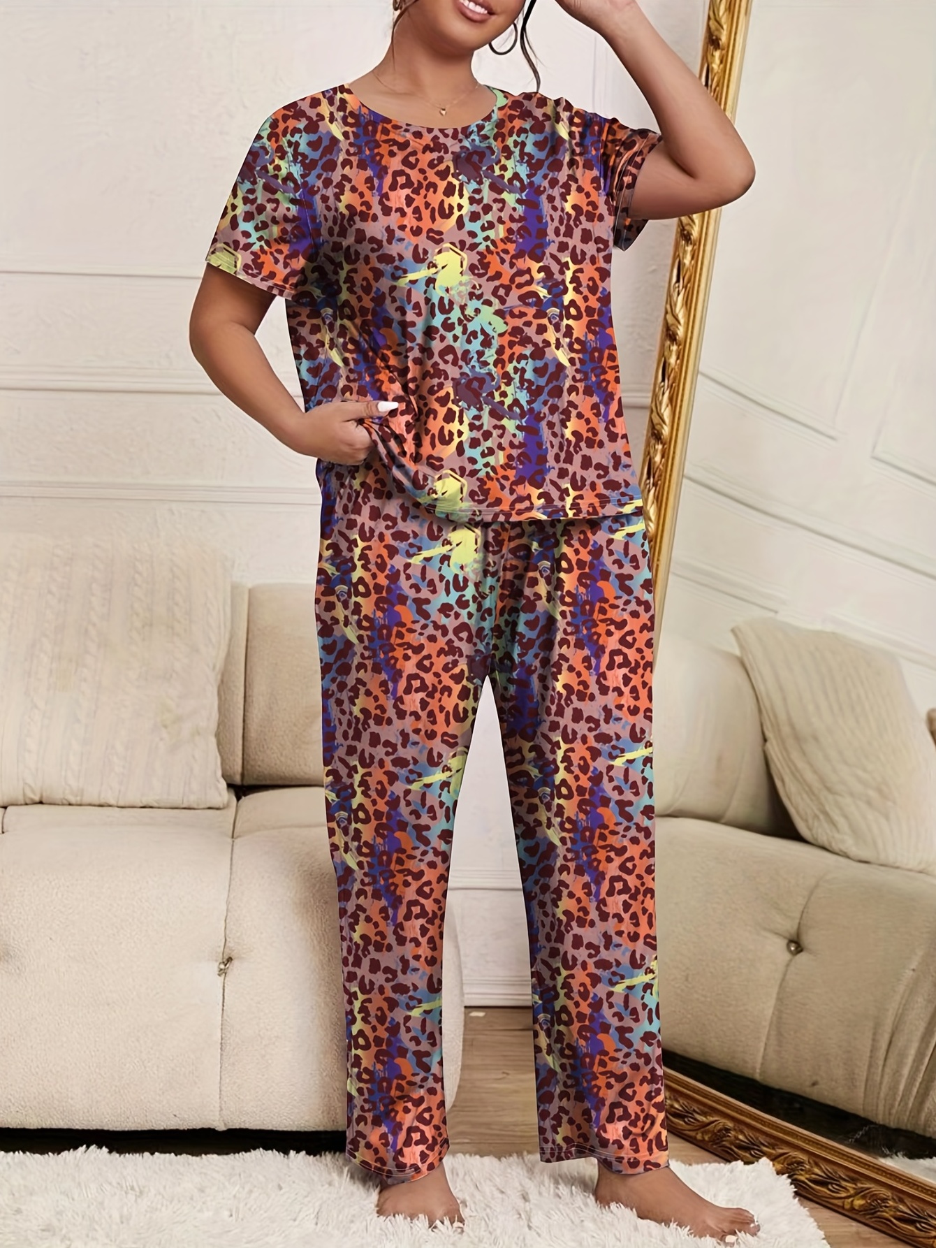 Satin Ombre Tiger Print Oversized Pajama Shorts Set