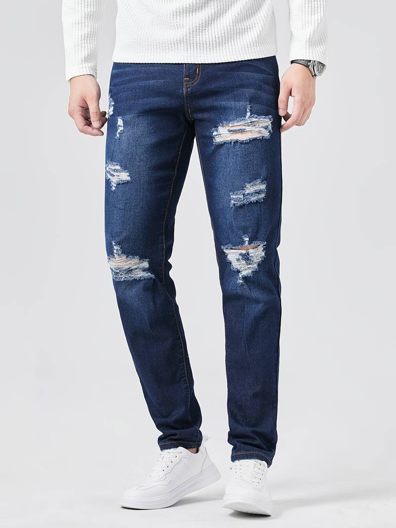 Men's Vintage Ripped Washed Loose Straight Leg Jeans - Clothing, Shoes ...