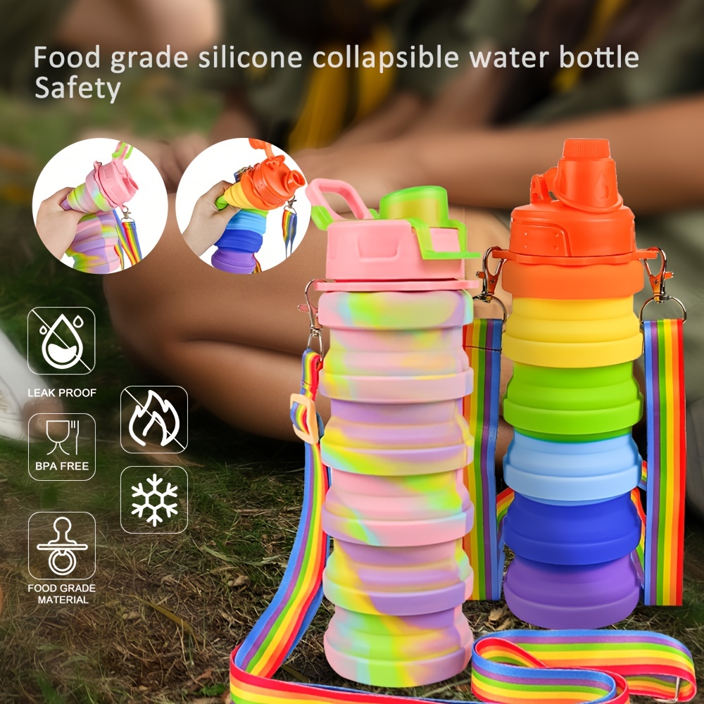 Silicone Collapsible Water Bottle, Portable Sports Cup With Strap And  Buckle For Kids School, Leak Proof Bpa Free, For Outdoor Activities Travel,  Camping, Hiking, Cycling - Temu