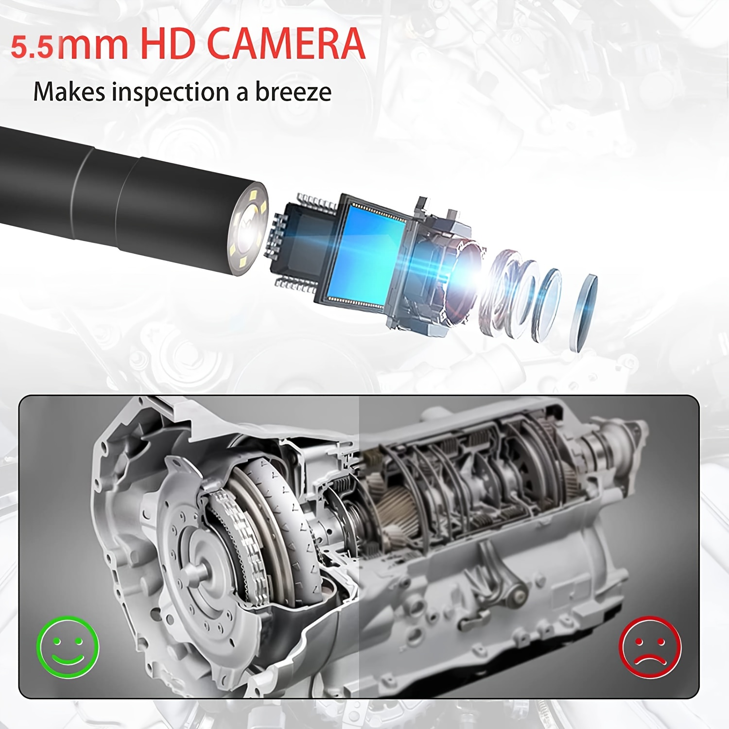 P100 Industrial Endoscope 8mm 1080p Digital Borescope Ip67 Waterproof Snake  Scope Camera Handheld Inspection Camera With 2.4'' Ips Screen 6 Led-lights