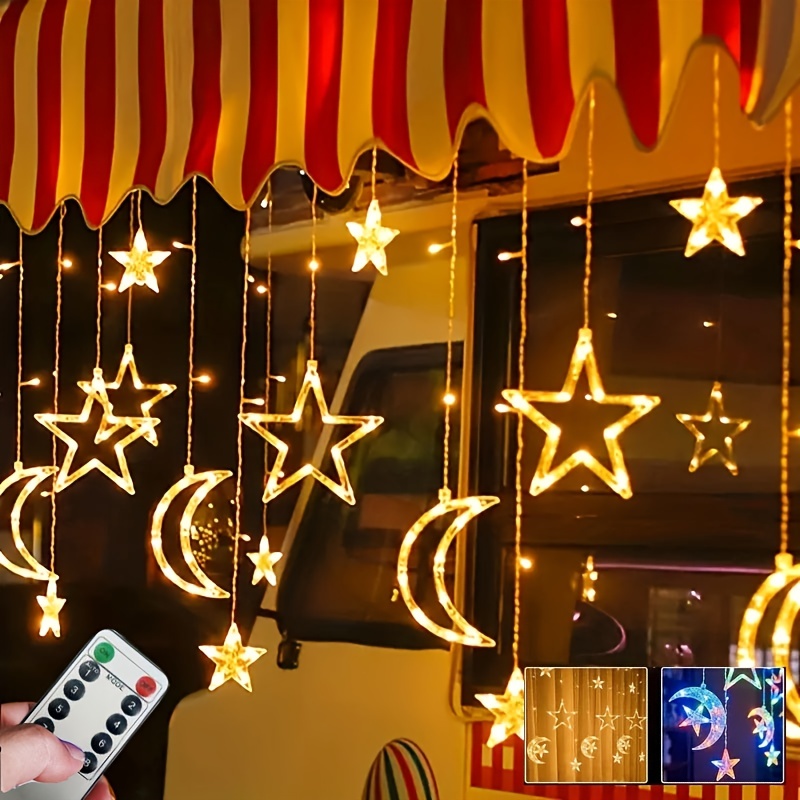 137 Pouces Ramadan Star Moon LED Guirlandes Lumineuses, Boîte À Piles Noël  Fairy Rideau Lights, Intérieur Et Extérieur, Mariage, Maison De Vacances