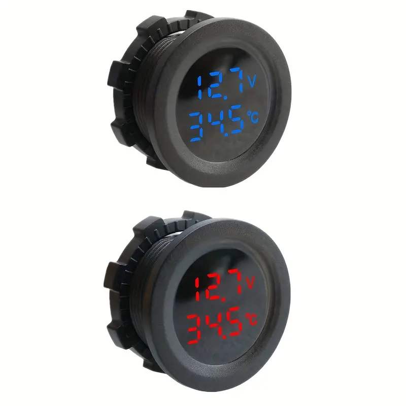 2 In 1 12-24V Car Round Temperature Voltmeter Auto Voltage Test Display  Digital Measurement For Car Motorcycle Boat Yacht Voltmeter