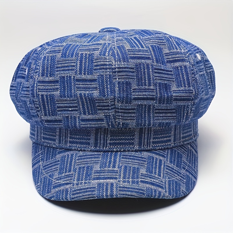 Classic Plaid Denim Newsboy Hats Simple Casual Cabbie Painter