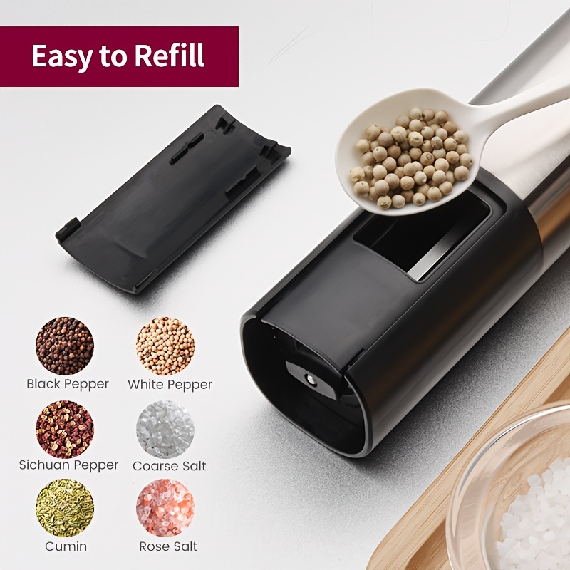 Electric Salt And Pepper Grinder - Adjustable Coarseness Pepper Mill,  Stainless Steel Pepper Grinder, One-hand Battery Operated Automatic Grinder,  Kitchen Gadgets, - Temu