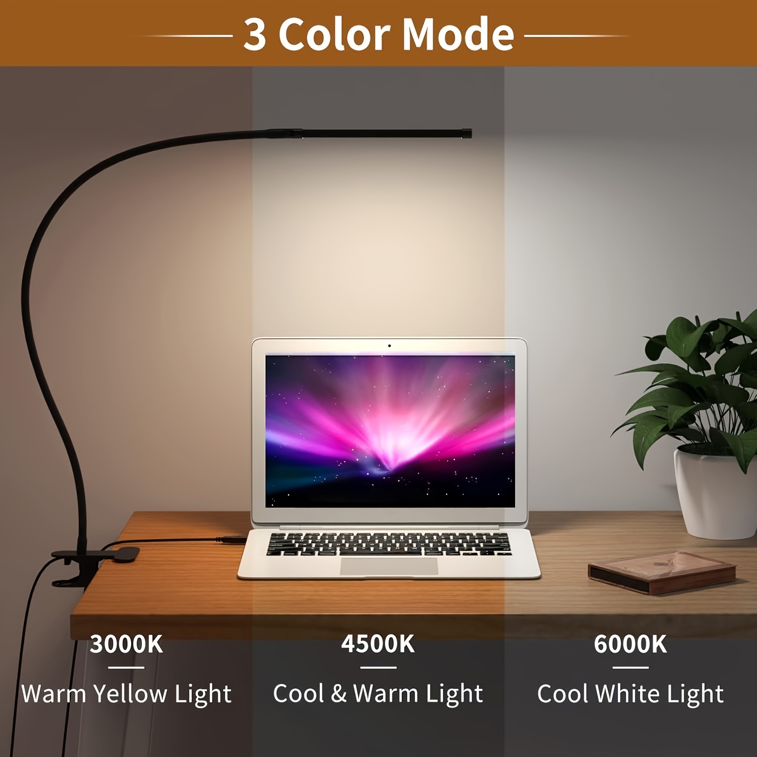 Flexible Clip-on LED Light Gooseneck USB Charging Eye-caring Warm