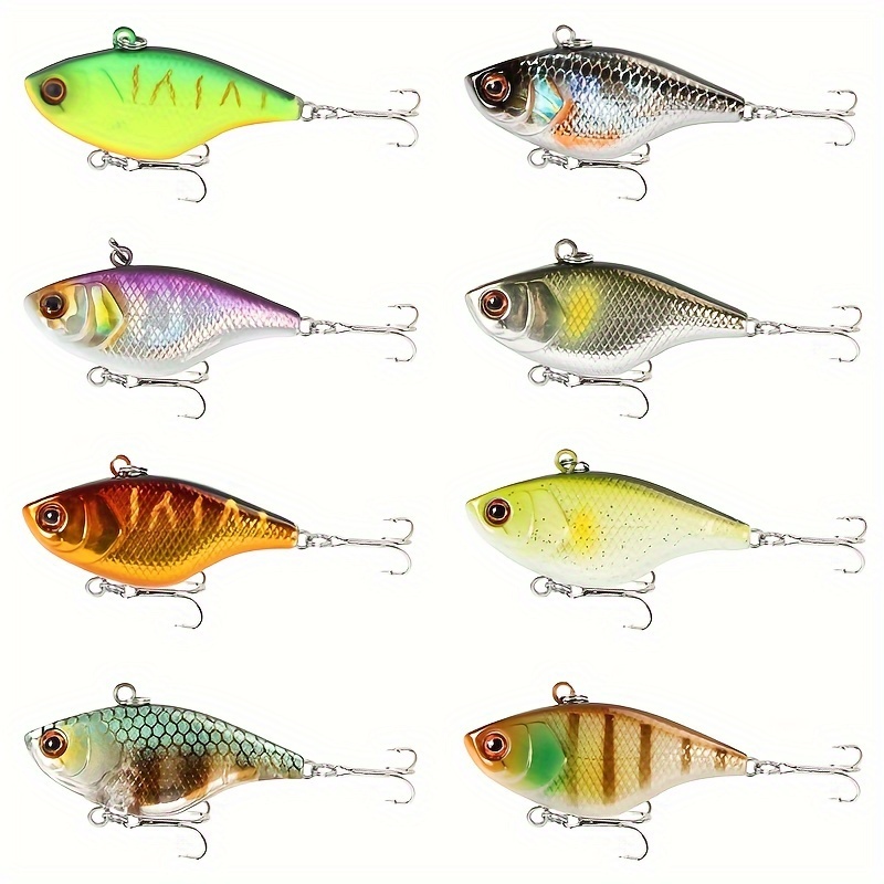 8pcs Vibrant Mini Vib Fishing Lures, Sinking Crankbaits With Treble Hooks, Abs Hard - Assorted Colors For Fishing
