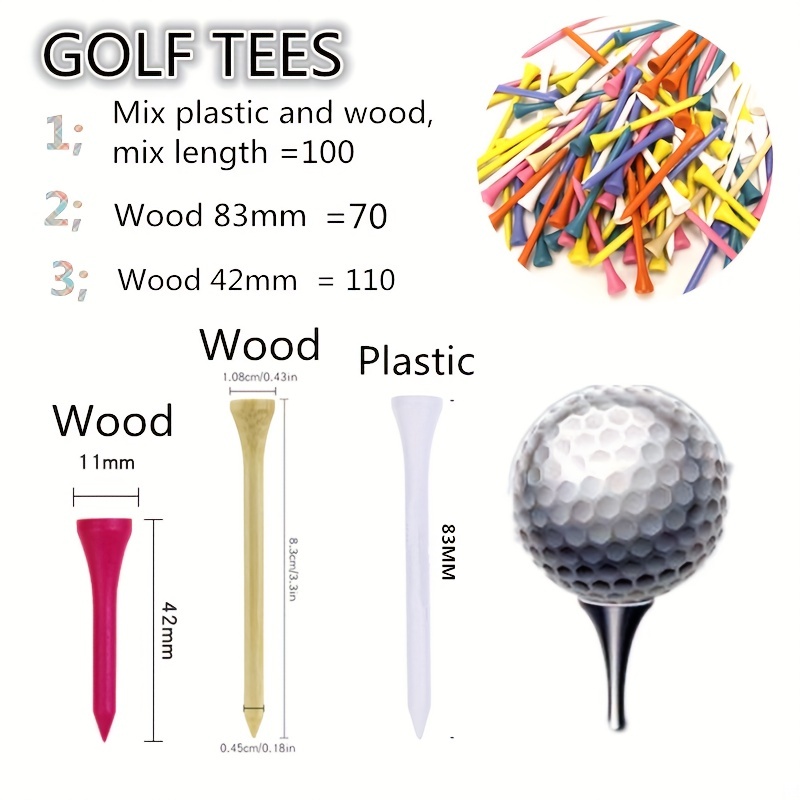 Package of 100 Tees Wood Golf Tees Wooden Tee Golf Ball