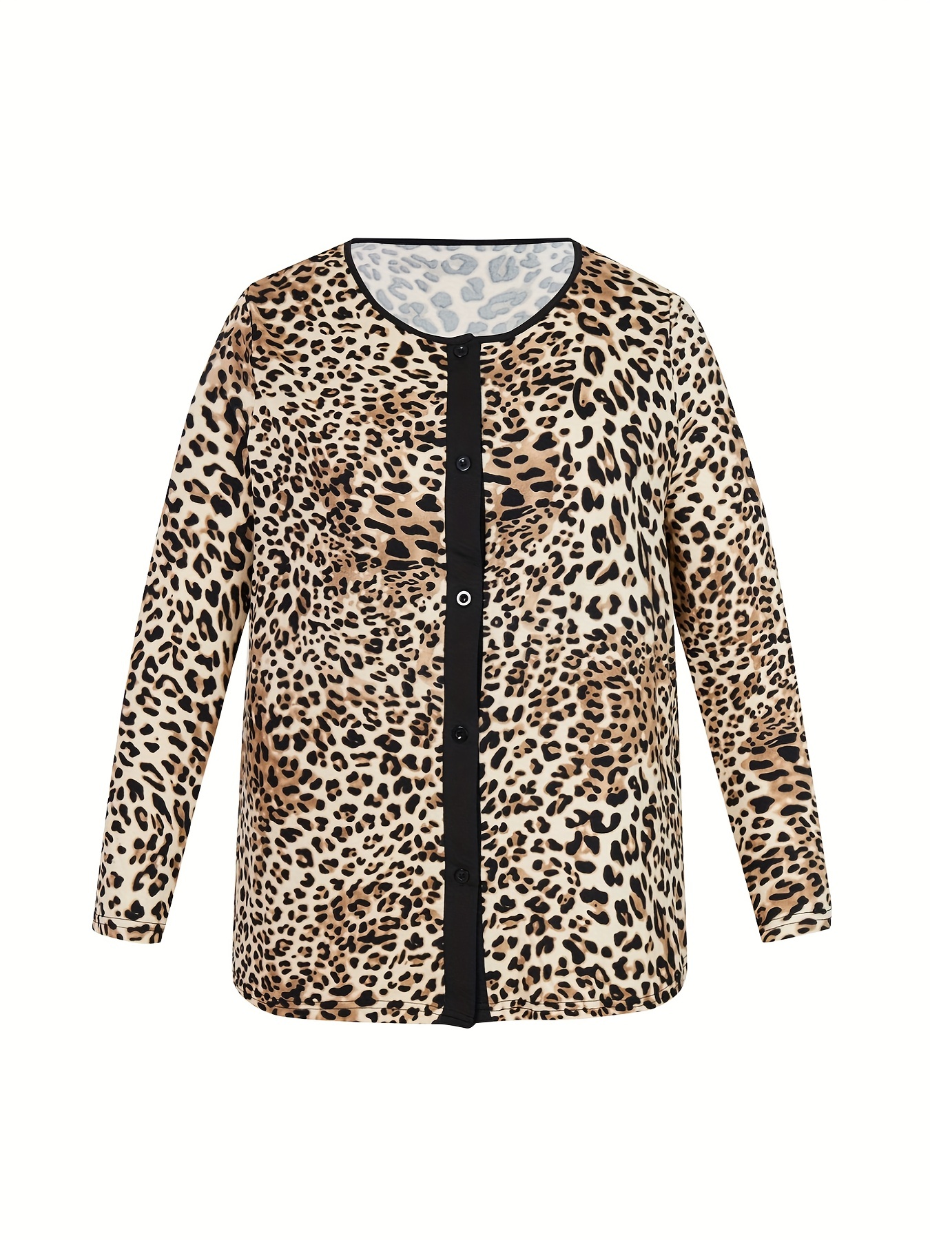 Plus Size Leopard Print Long Sleeve Cardigan Women's Plus - Temu