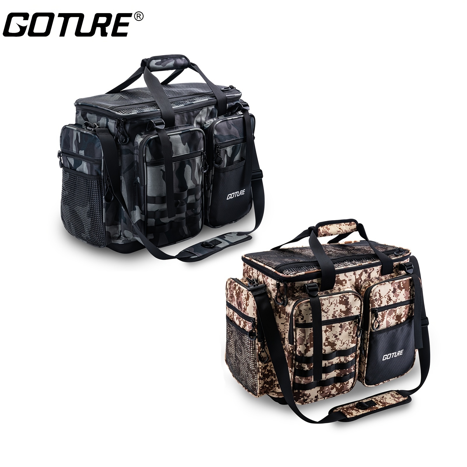 Goture Large Tackle Bag,Store Up to 8PCS 3700 Plus 4PCS 3600 Tackle  Trays,Water Resistant Large Tackle Bag,Saltwater Fishing Gear Bag,Big Fishing  Bag,Removable Dividers(20.8x15.2x11.4)-Camo : Sports & Outdoors