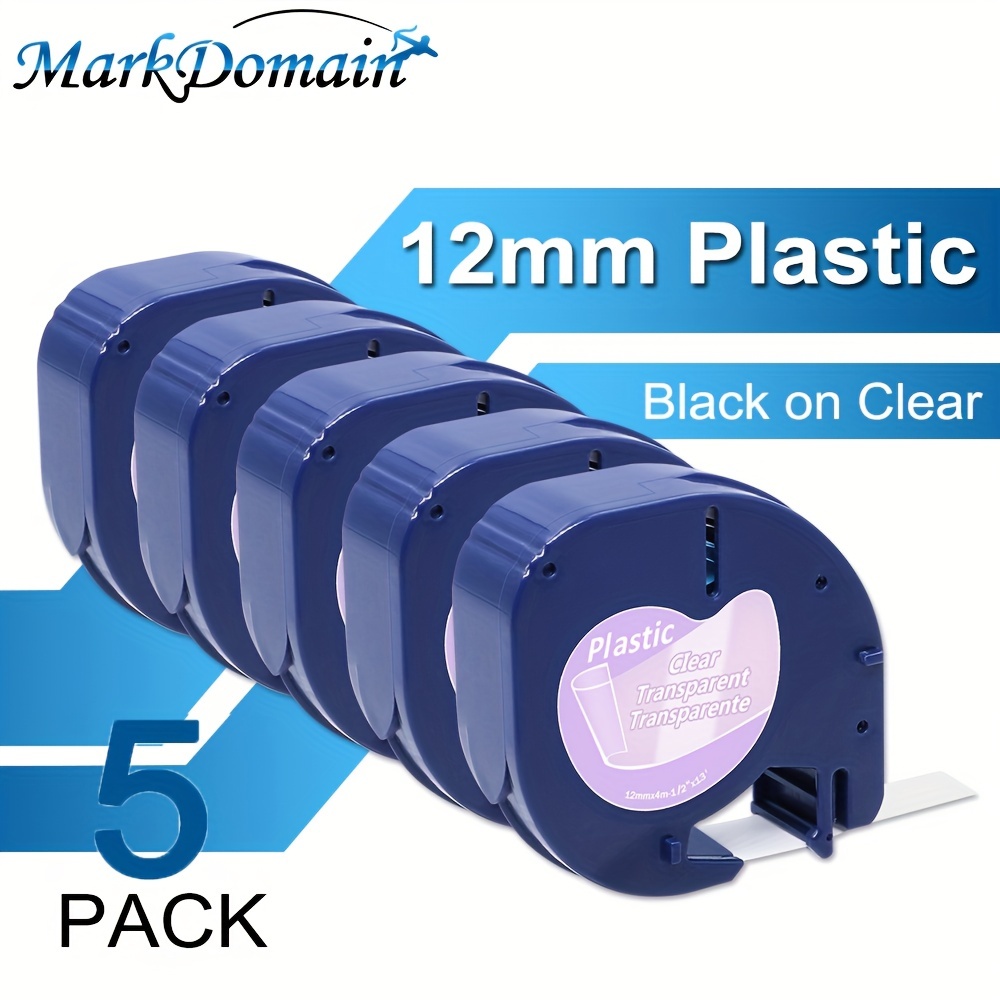 

5pk Compatible Dymo Letratag Refill 16952 12267 Black On Clear Plastic 12mm Label Tape Lt-100h Lt-110t Qx50 1/2"