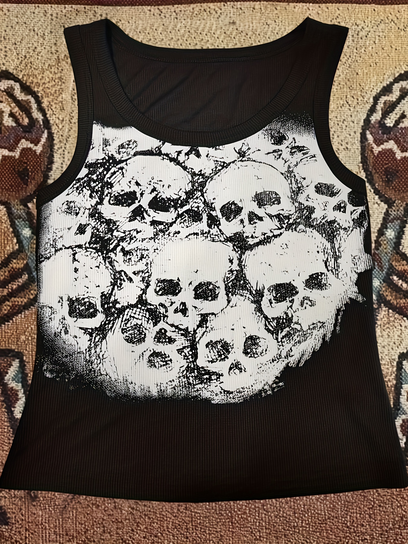 Skull Print Ruched Bust Cami Top Y2k Tie Shoulder Sleeveless - Temu