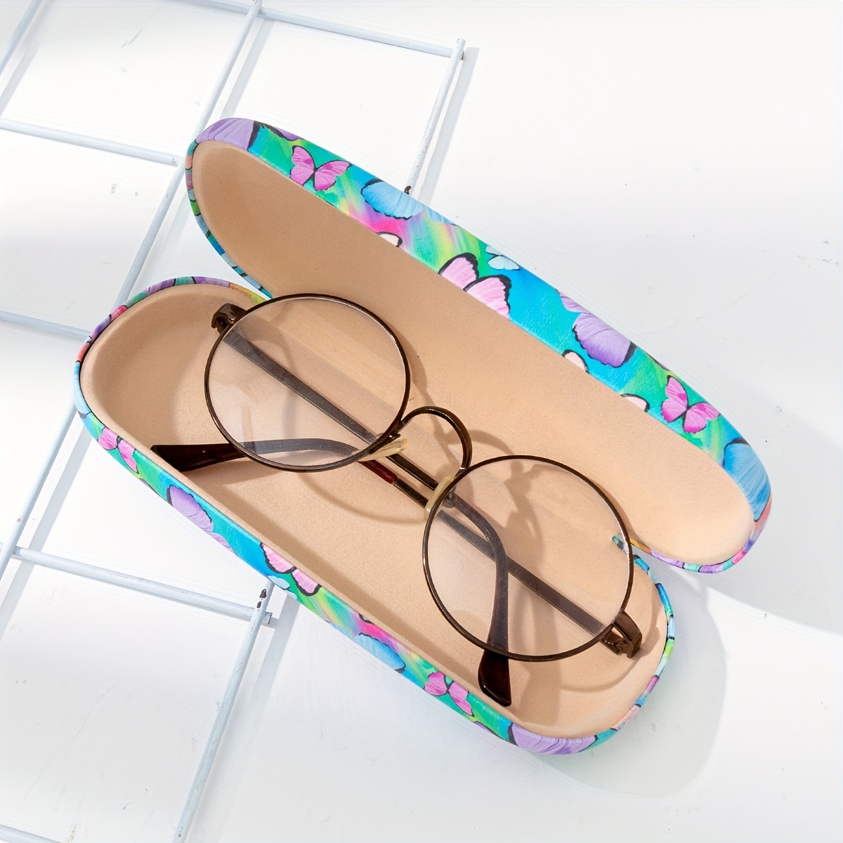 Iridescent Gradient Base Multicolor Butterfly All-Over Print Glasses Case