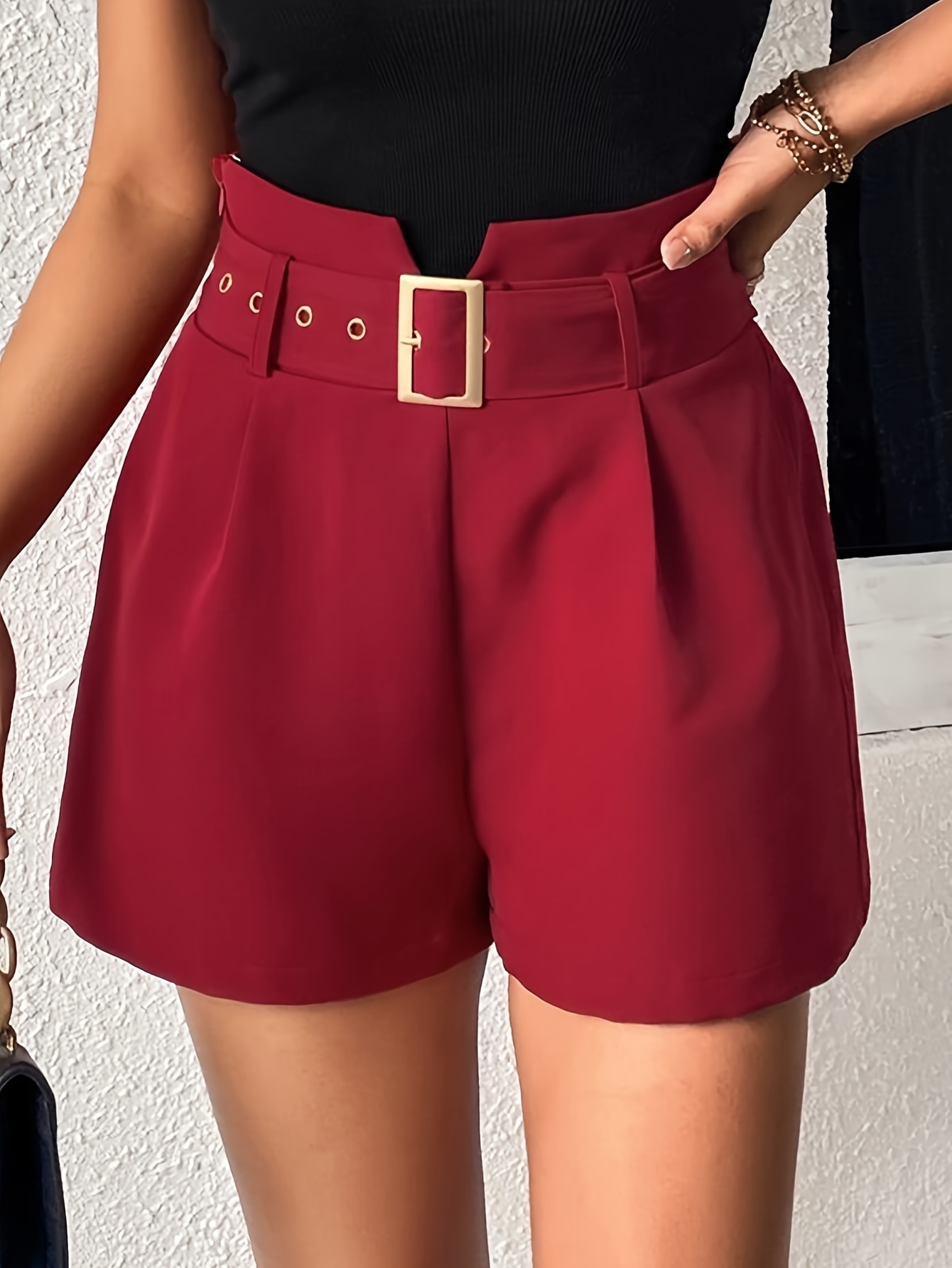 Solid High Waist Shorts Eleganti Pantaloncini Doppie Tasche - Temu Italy