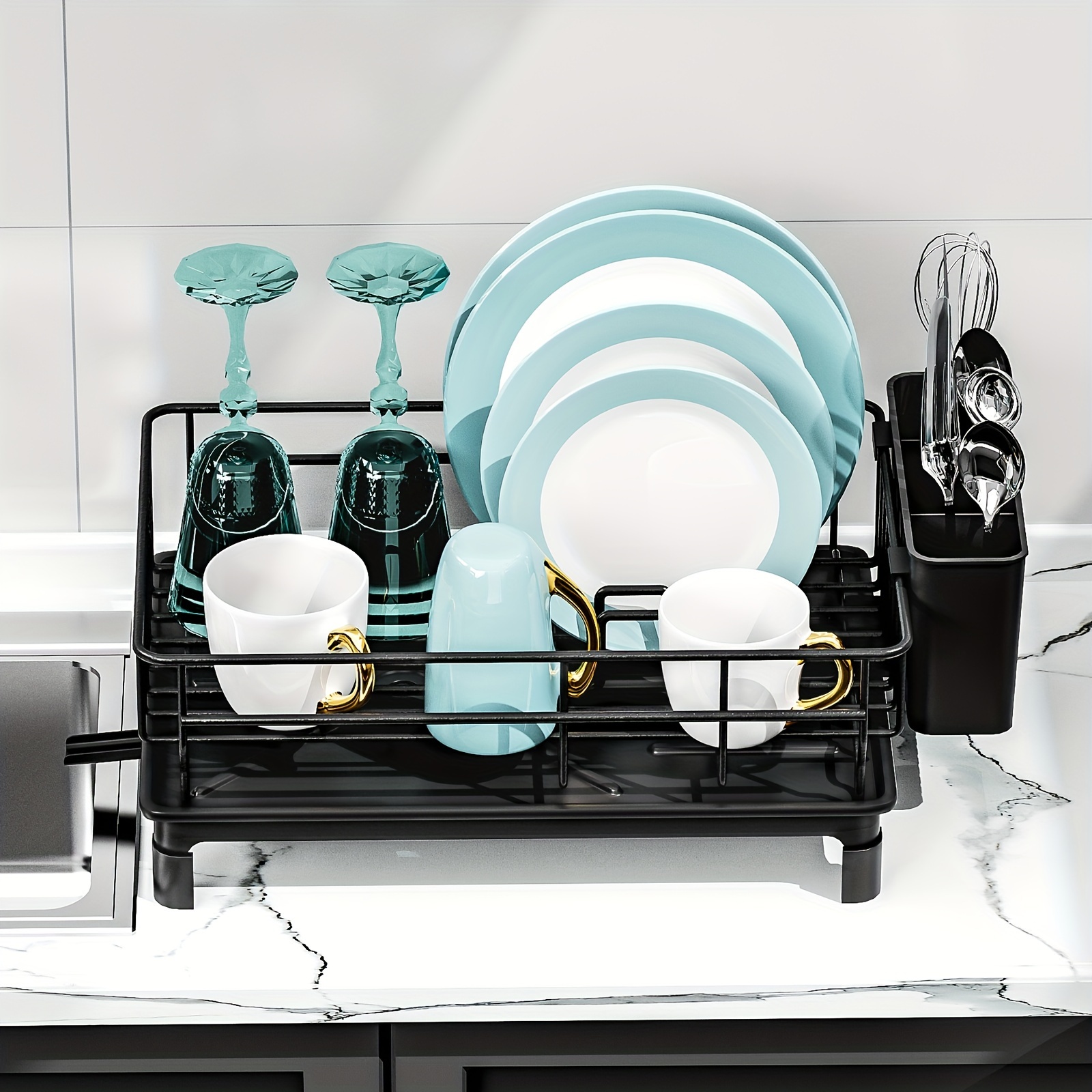 

1pc Dish Drying Rack, Anti-rust Multifunctional Dish Rack, Cutlery Rack With And , Knife And Fork Holder, For Dishes, Cups, Cutlery And Chopsticks, For Kitchen Countertops, Kitchen Accessories