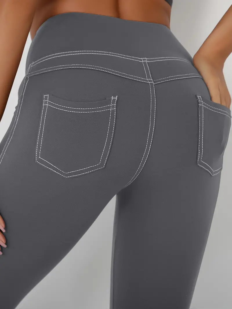 Solid High Waist Sports Pants Like Jeans Sexy Butt - Temu