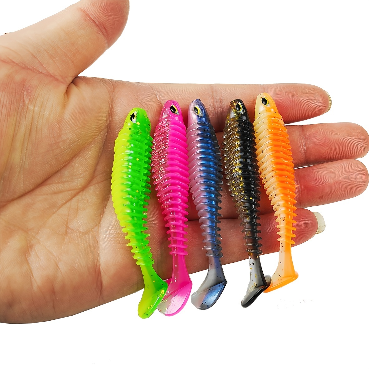 30/40pcs 2.56in/3.15in Artificial Plastic Soft Fishing Lures, 6.5cm/8cm  Bionic Paddle Tail Ribbed Swimbaits Lure For Bass Trout Walleye Crappie