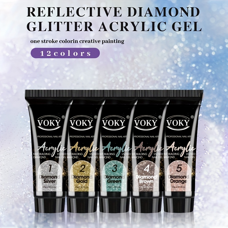 5pcs Reflective Glitter Nail Gel Set with Clip, File, Brush, and Tips