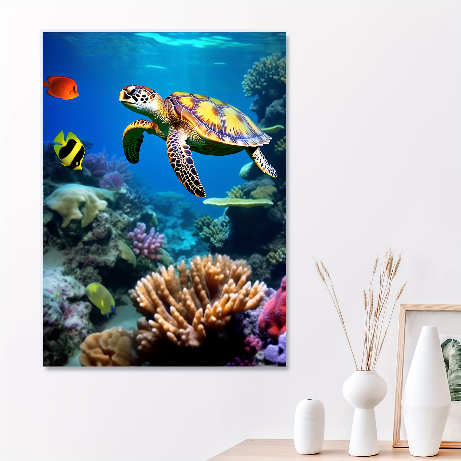 1pc Framed Colorful Fish Coral Dolphin Ocean Theme Canvas Print