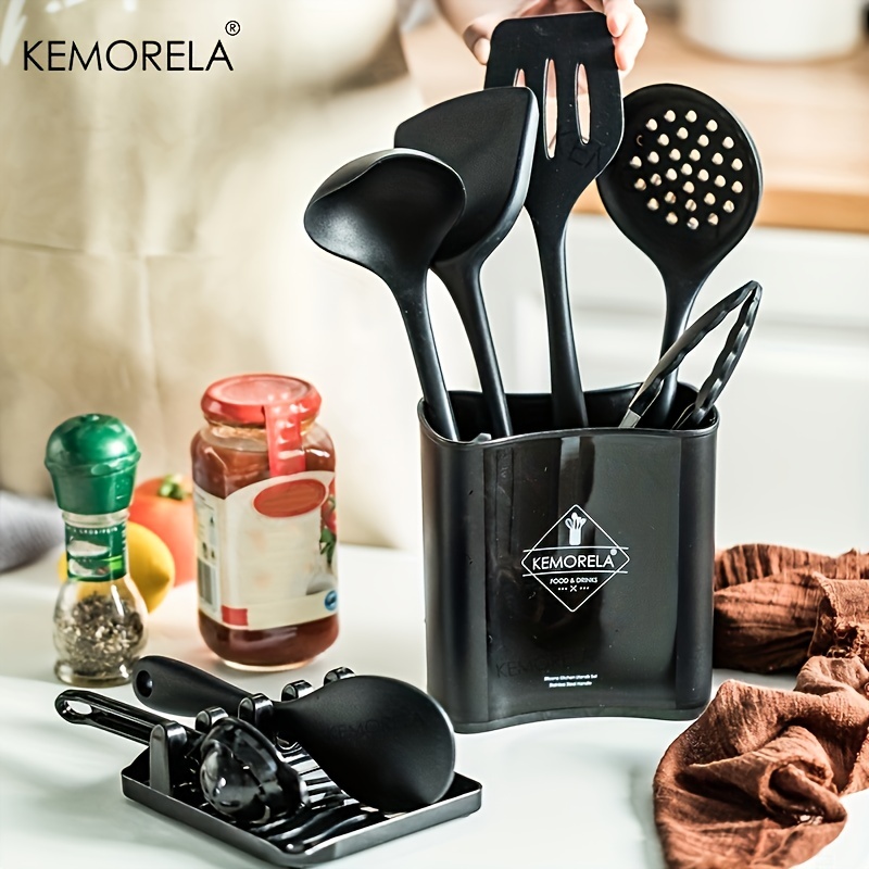 Silicone Cooking Utensils Set Non-Stick Spatula Shovel Wooden Handle Cooking  Tools Set With Storage Box