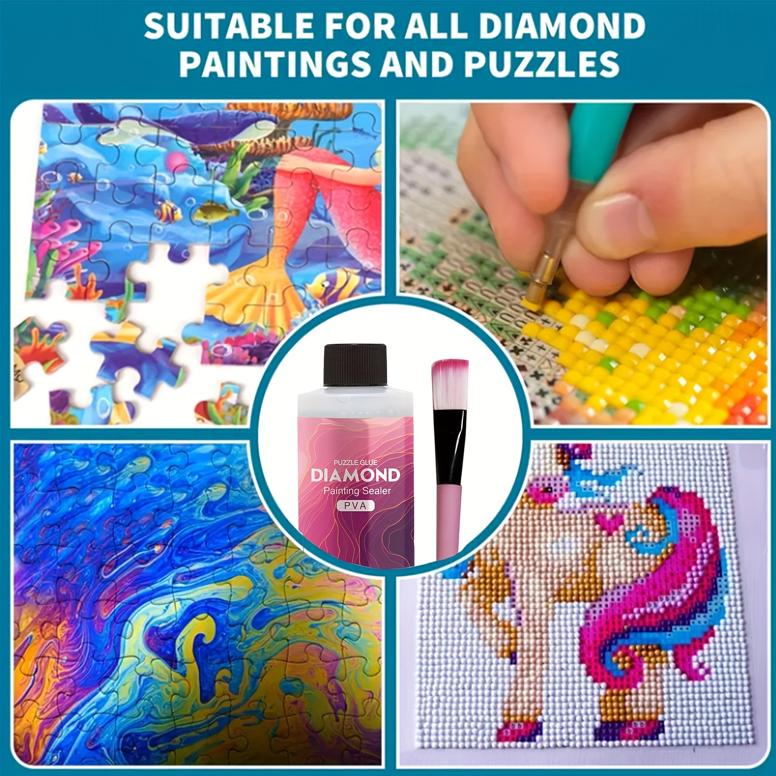 Diamond Painting Sealer With Silicone Brush 5d Diamond - Temu