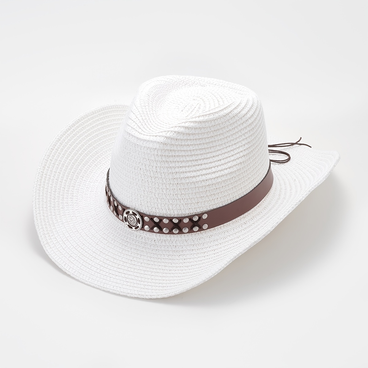 Belt Decor Straw Hat, Sun Visor Travel Fishing Outdoor Cowboy Hats, Vintage Casual Hair Accessories for Women,Temu