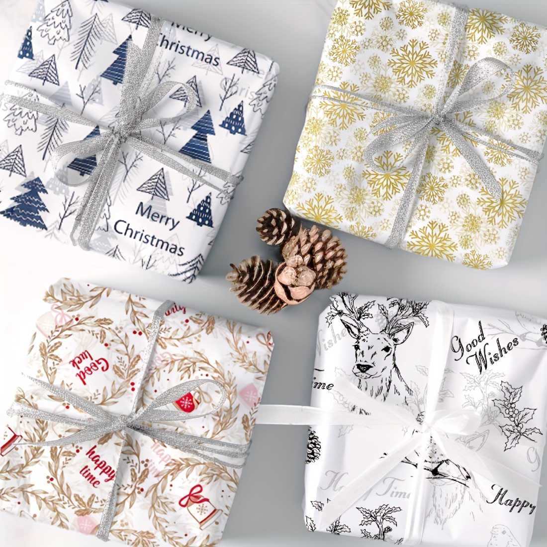 Papier de soie de Noël Papier d'emballage cadeau, 120 feuilles, 13,8 x  19,7, blanc