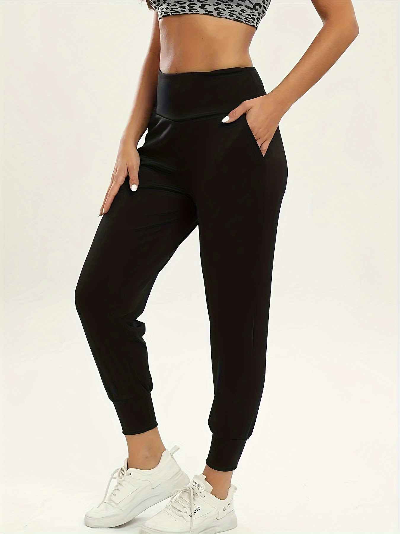 Plus Size Sports Pants Women's Plus Solid Elastic Drawstring - Temu Canada
