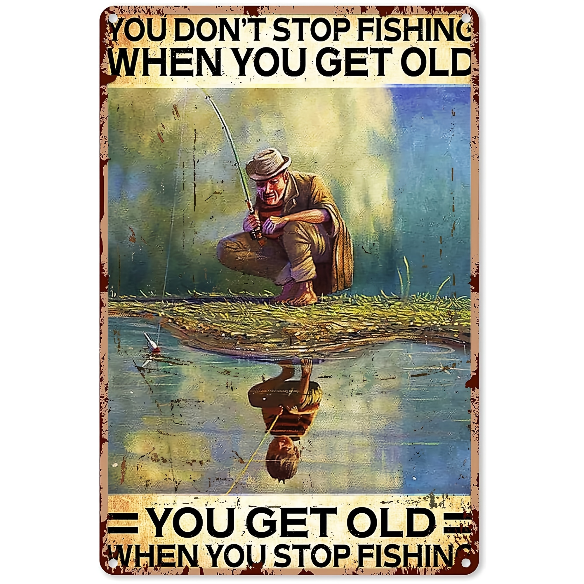 Vintage Fishing Tin Sign Funny Fishing Man River Perfect - Temu