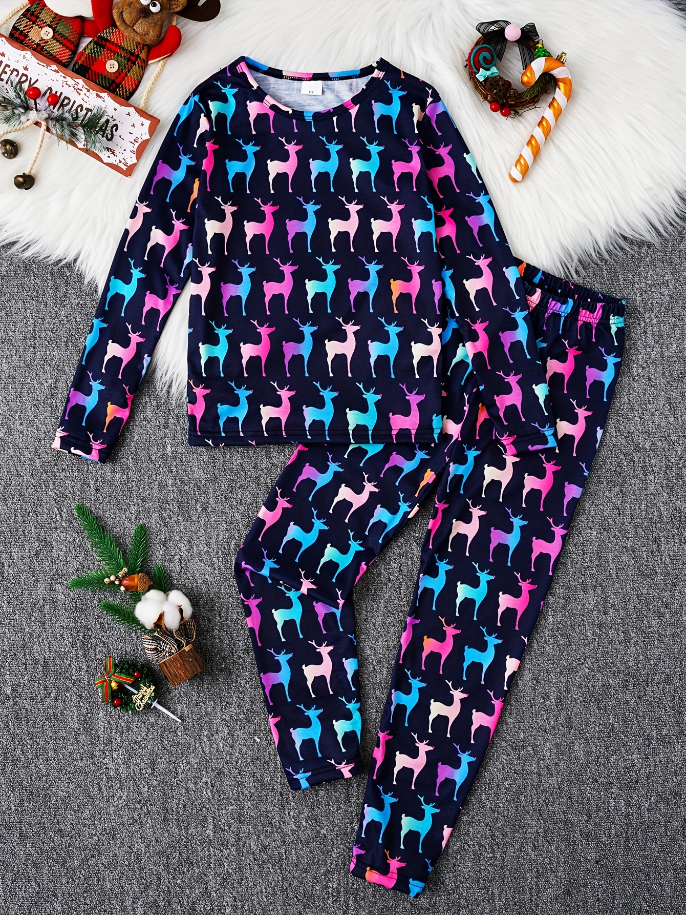 Unicorn Rainbow Pattern Pajamas Kids Long Sleeve Top Pants - Temu