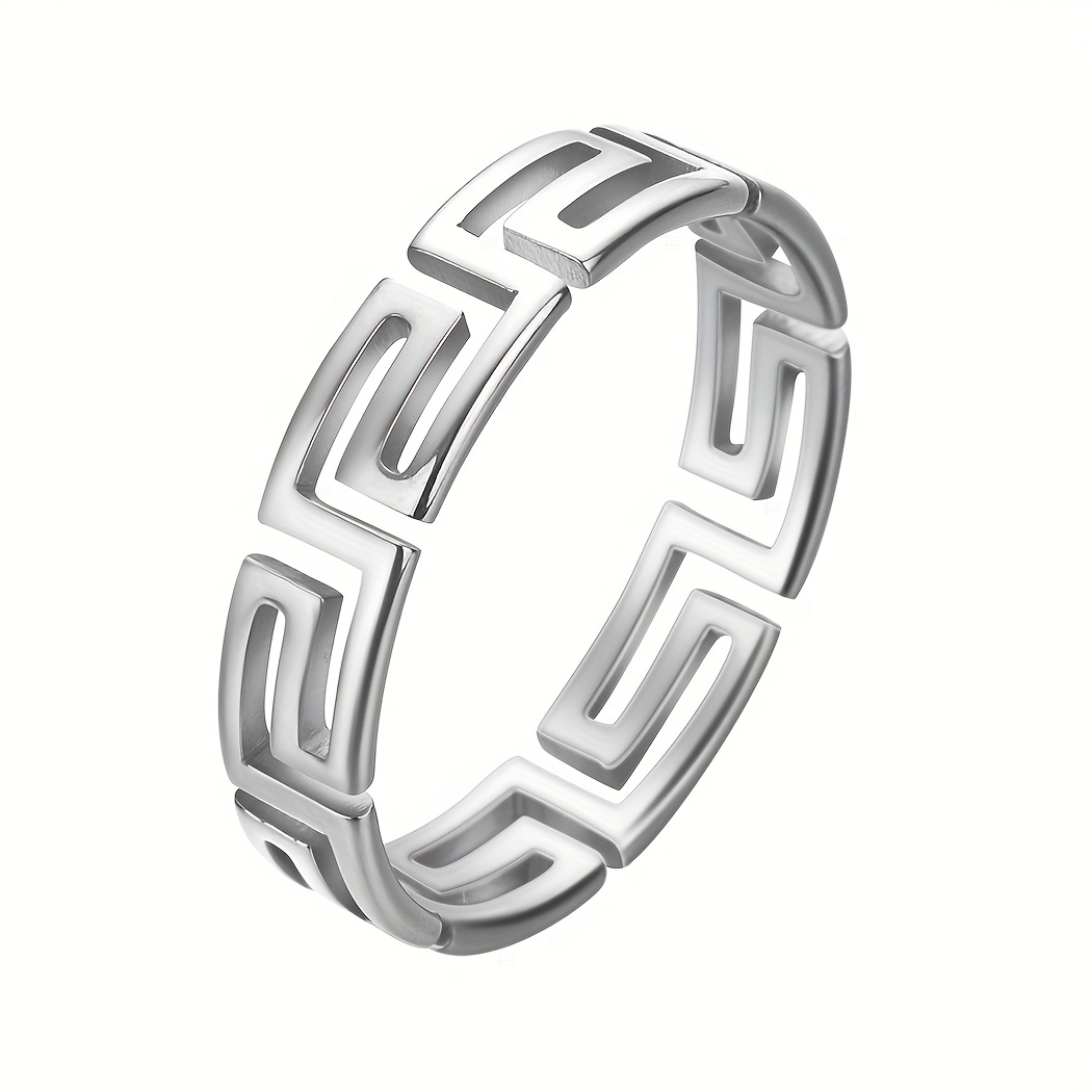Men's Stainless Steel Geometric Pattern Stacking Rings