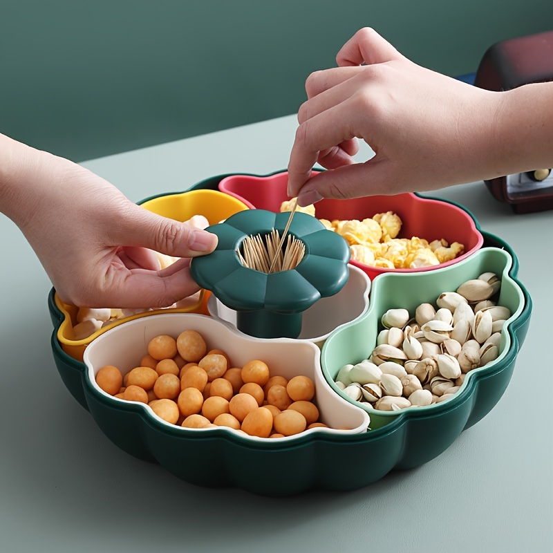 1pc Divided Plastic Bowl For Snacks & Desserts