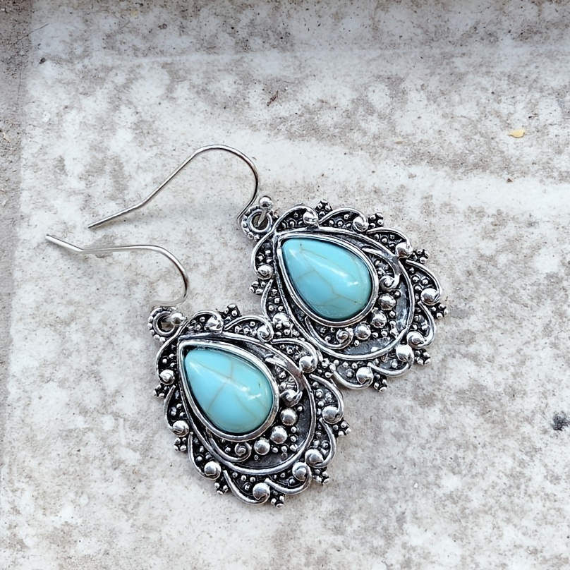 Vintage Turquoise Teardrop Earrings — Bohemian Charm