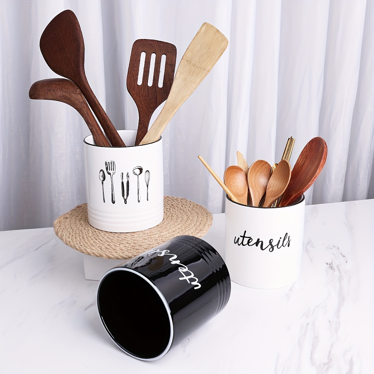 Rotating Utensil Holder Kitchen Organizer, Multiple Compartments, Store  Forks, Serving Spoons, Knives, And Other Cooking Tools With Removable  Divider