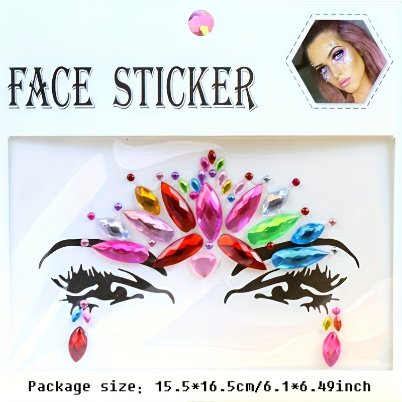 Transparent Colored Rhinestone Design Facial Tattoo Sticker - Temu
