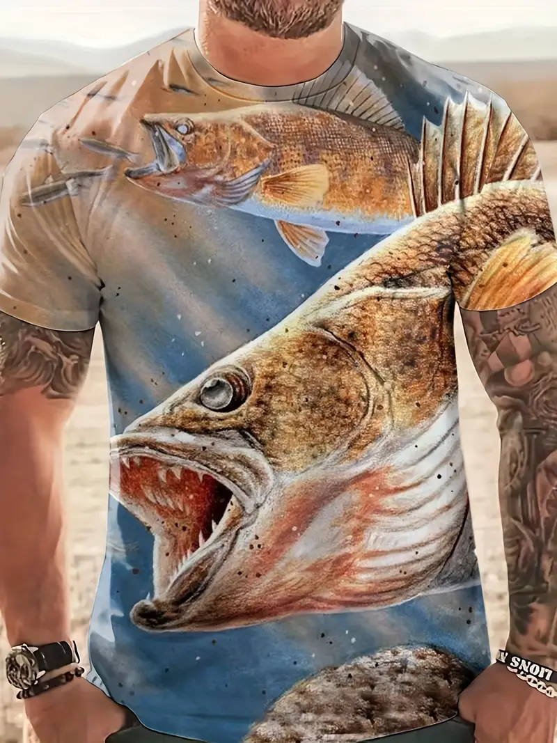 Men's Fish Graphic T shirt 3d Digital Print Active - Temu